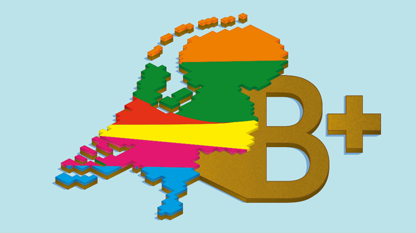 Illustratie Bodem+, afbeelding van Nederland met daarin alle kleuren voor alle deelgebieden
